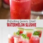 Beat the summer heat by making this quick and easy frozen watermelon slush. No sugar added and also kids friendly so that the whole family can enjoy this healthy summer drink. | #watchwhatueat #watermelonslushie #slushie #watermelon #nonalcoholic