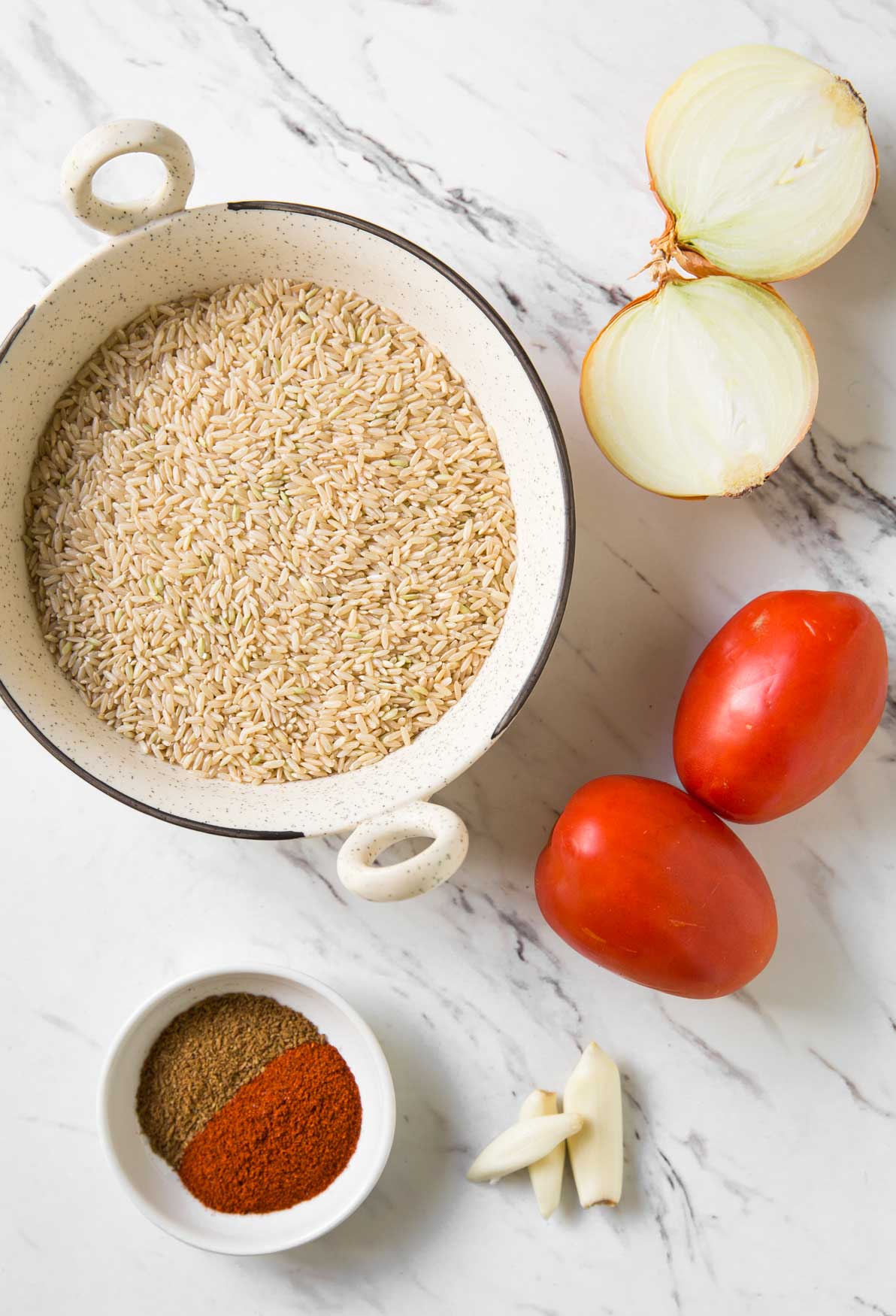 Ingredients for making Instant Pot Mexican brown rice.