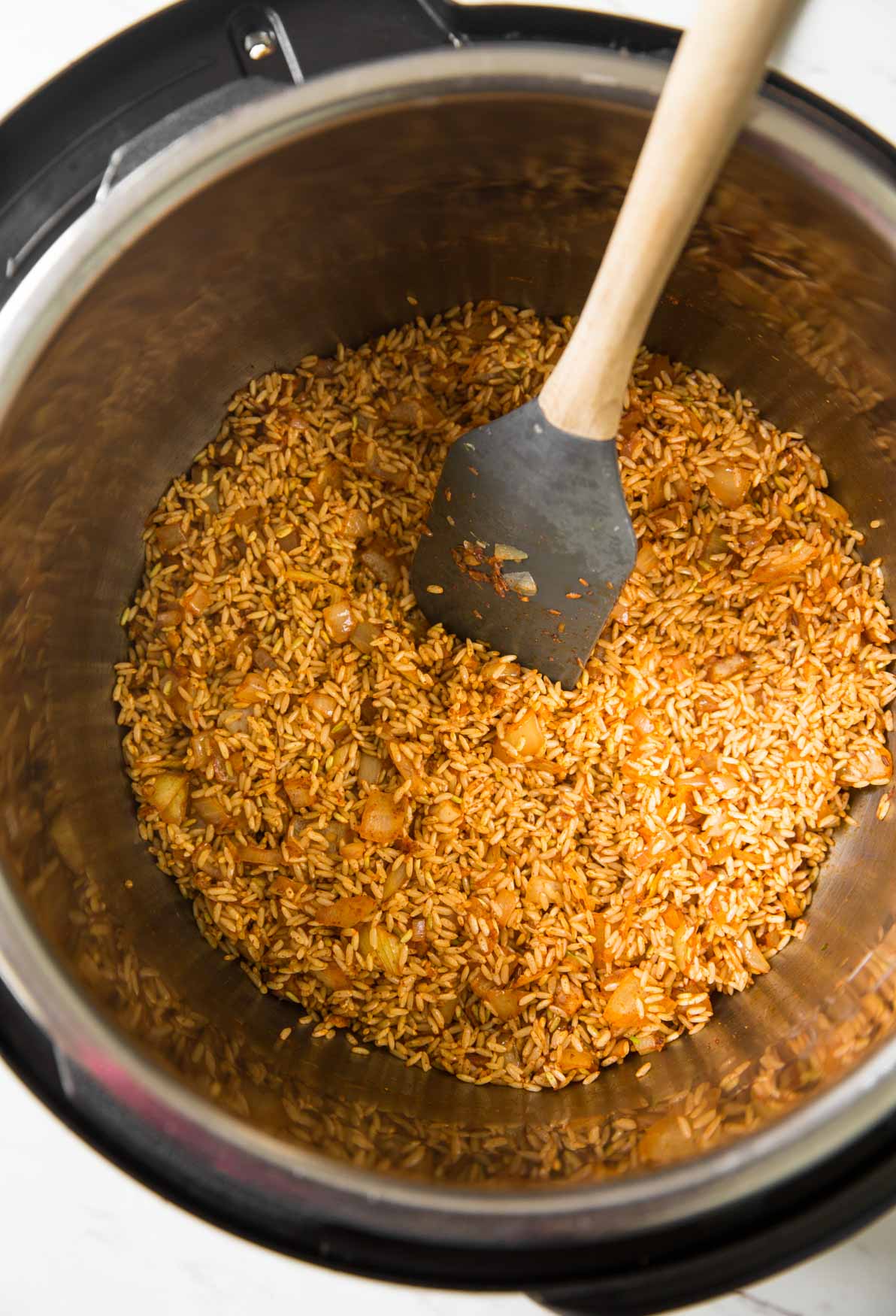 Sauteeing rice with Mexican spices in Instant Pot