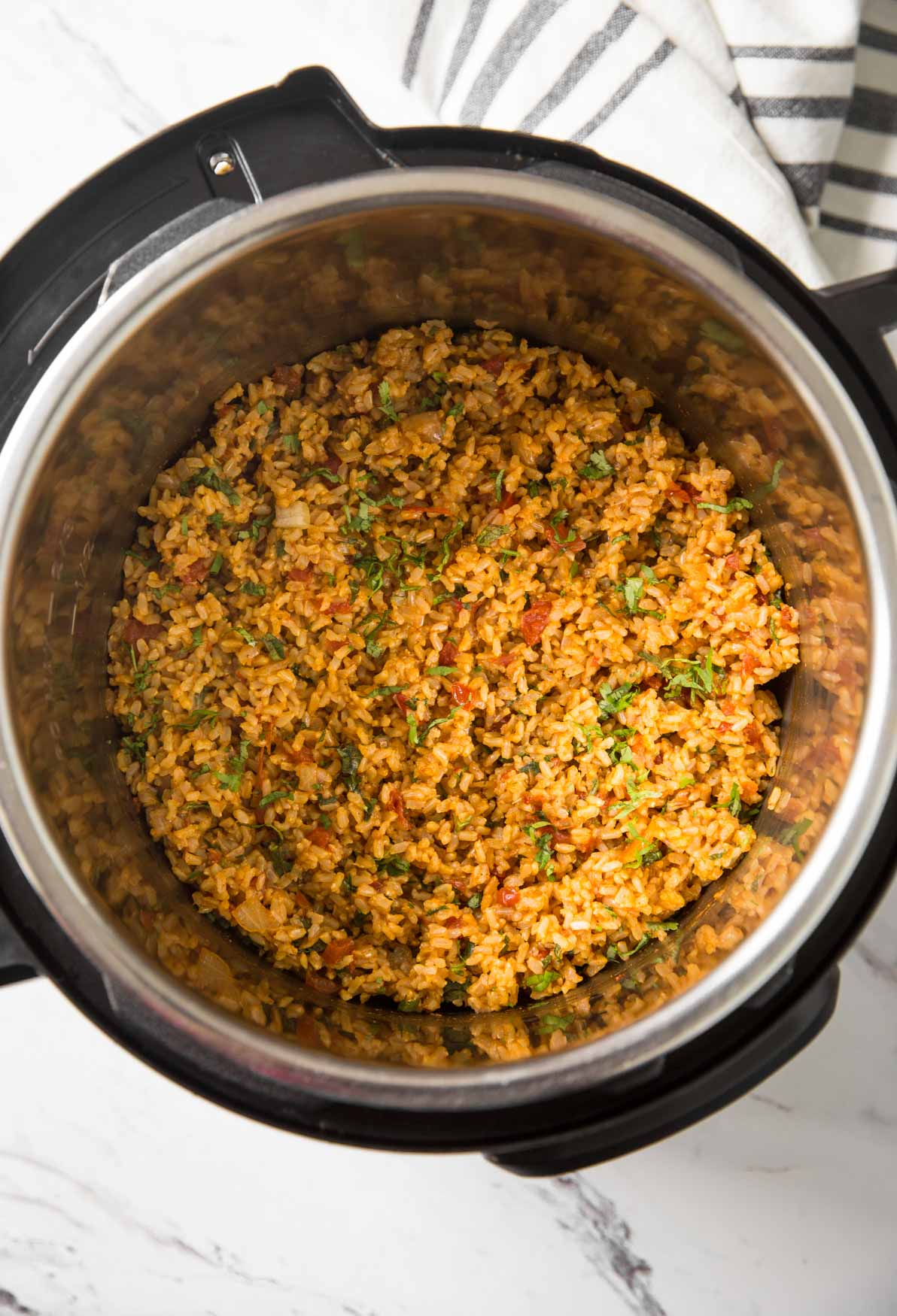 Mexican brown rice prepared in Instant Pot