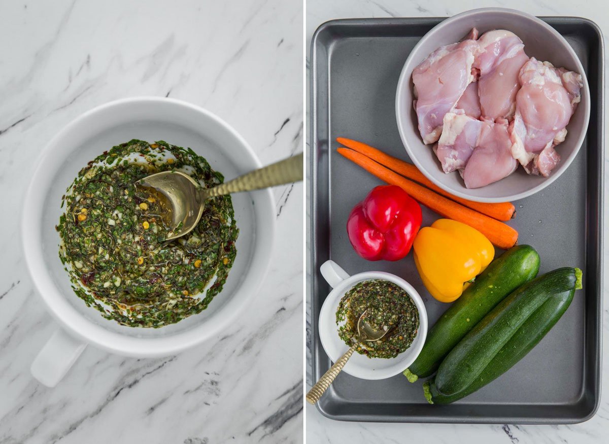 Garlic herb mixture and fresh vegetables