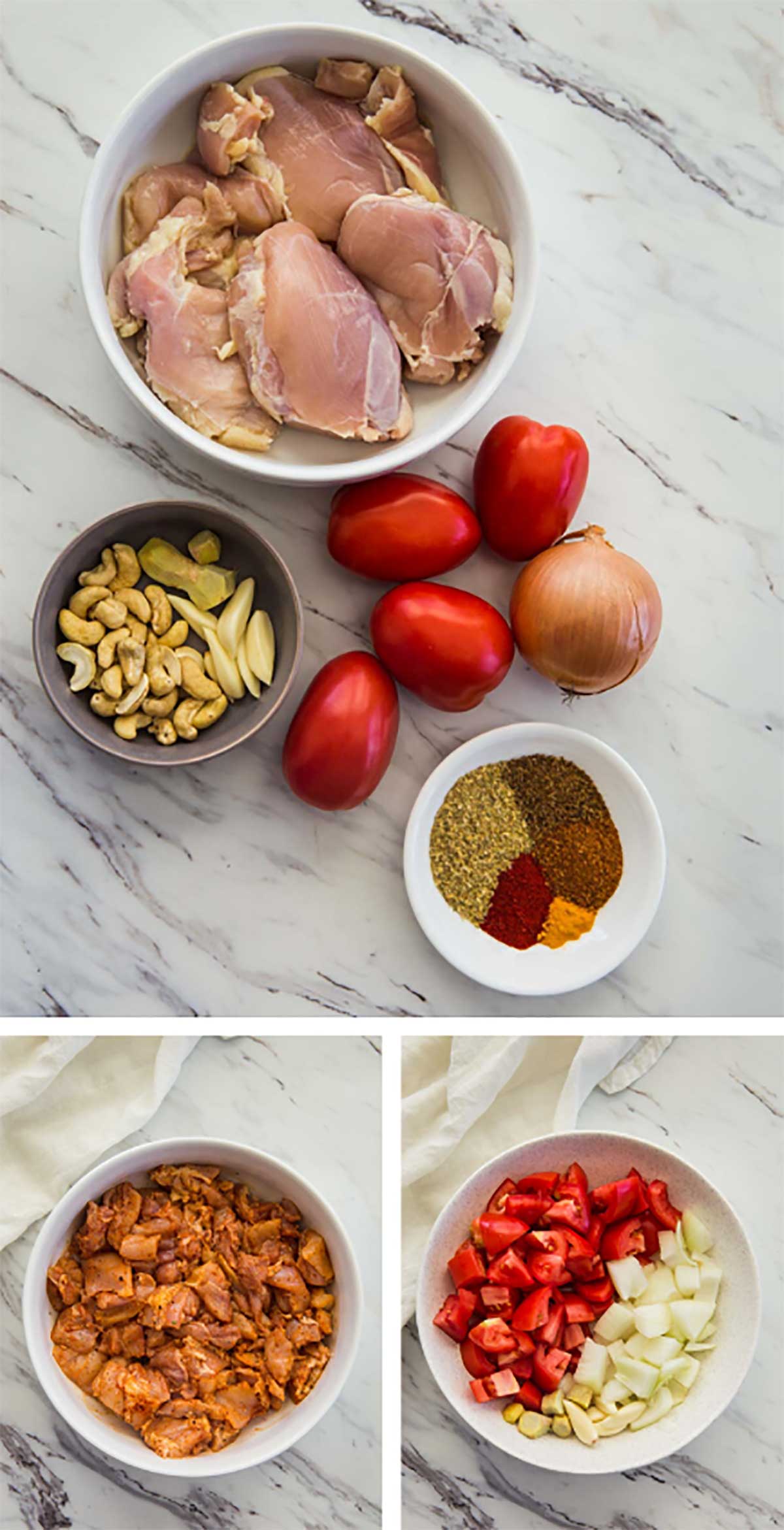 Ingredients for making healthy chicken tikka masala at home