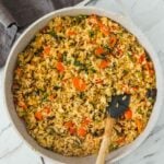 Healthy vegetable Thai fried rice in a frying pan