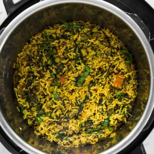 Instant Pot spinach brown rice after cooking