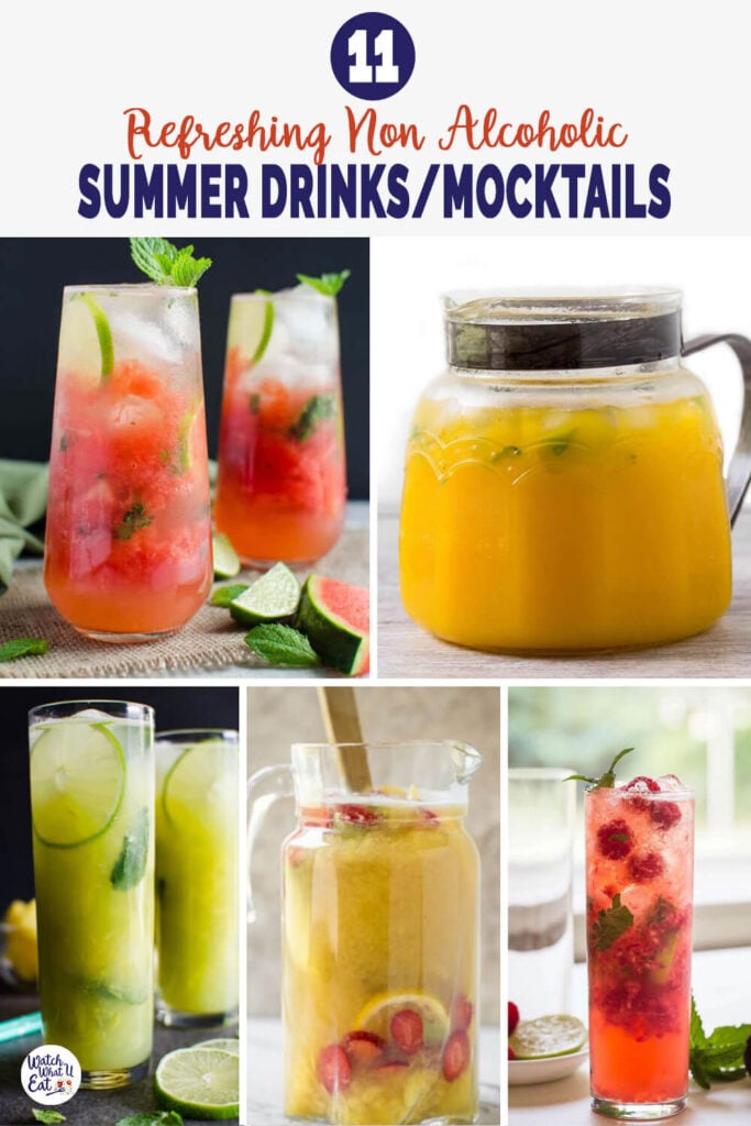 collage image of different summer non-alcoholic drinks 
