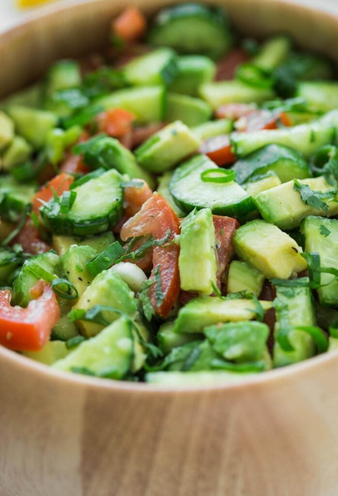 closeup photo of avocado and cucumber salad