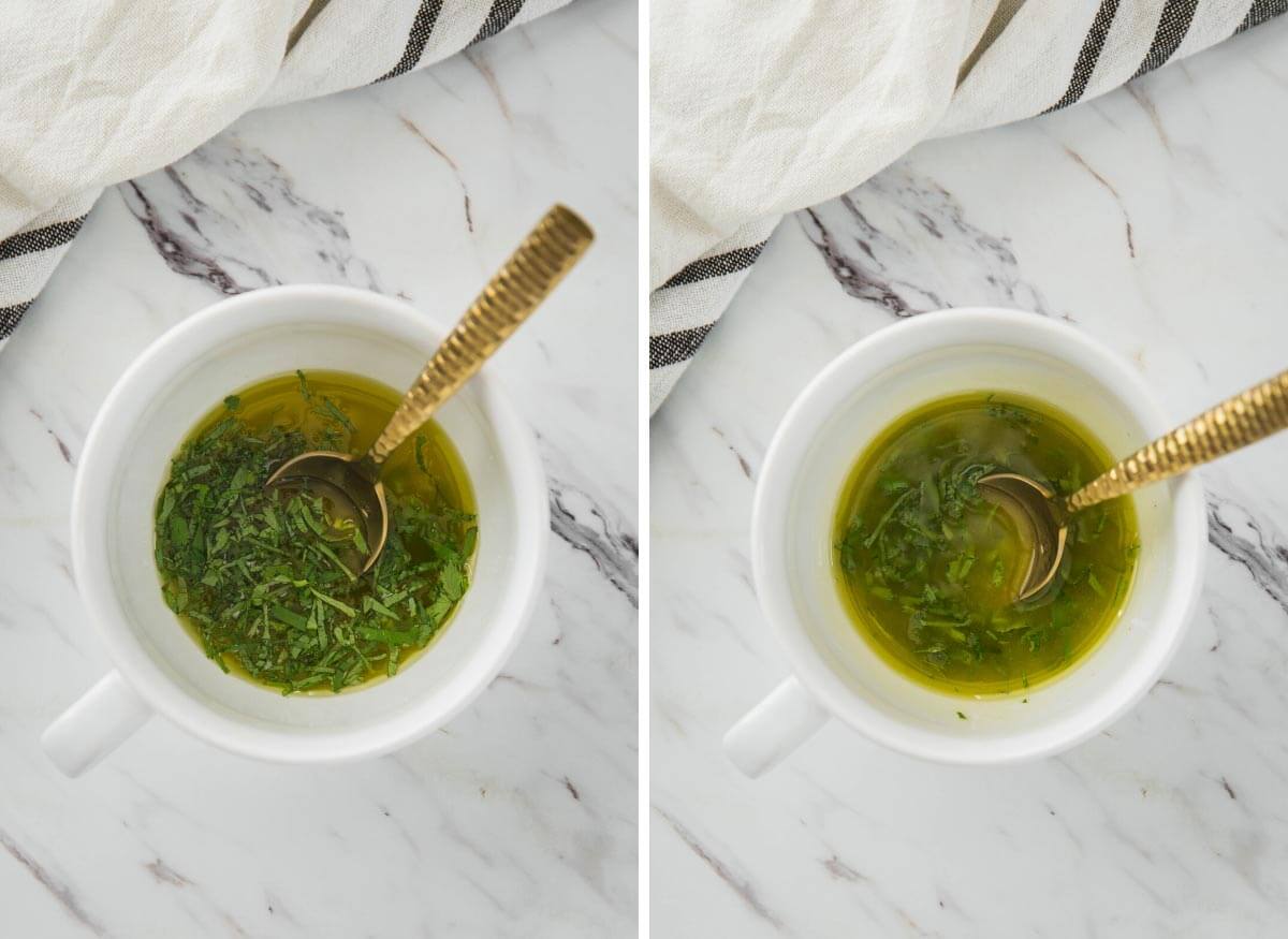 cilantro lime dressing in a small mixing bowl