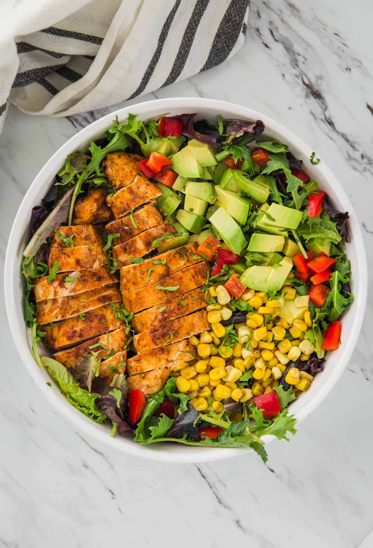 Mexican Chicken Avocado Salad in salad bowl