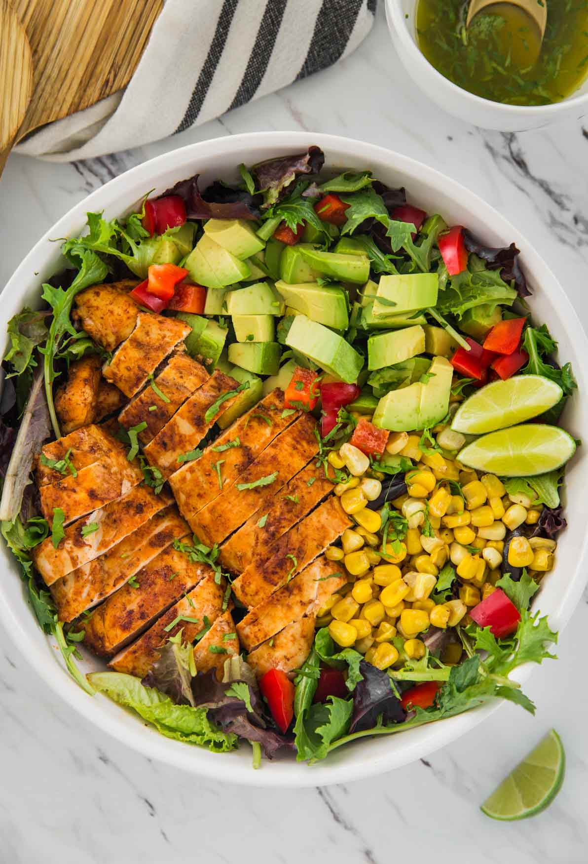 Mexican Avocado and chicken salad in a salad bowl