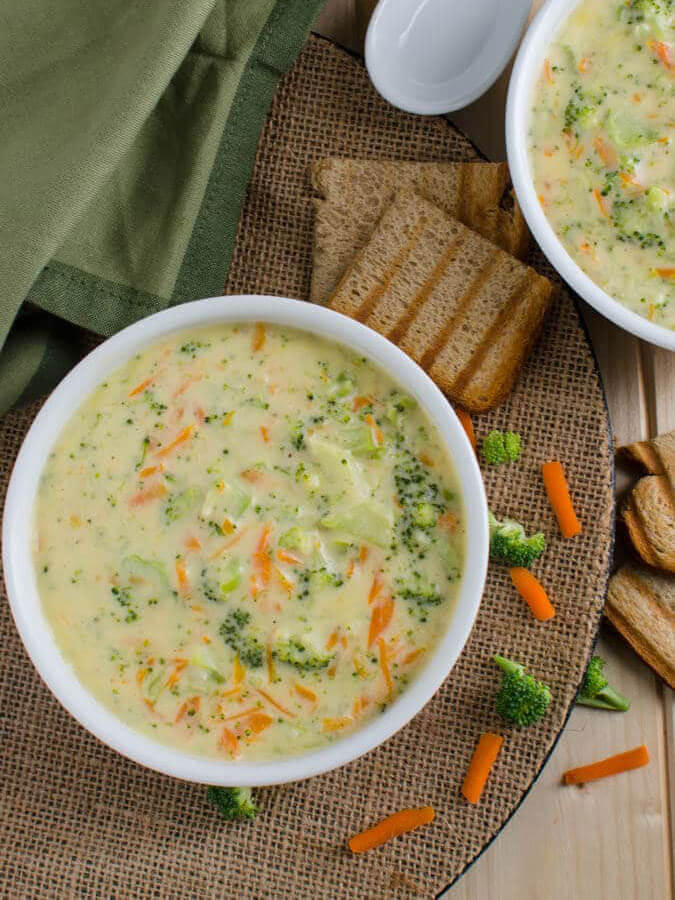 creamy healthy broccoli soup in a serving bowl.