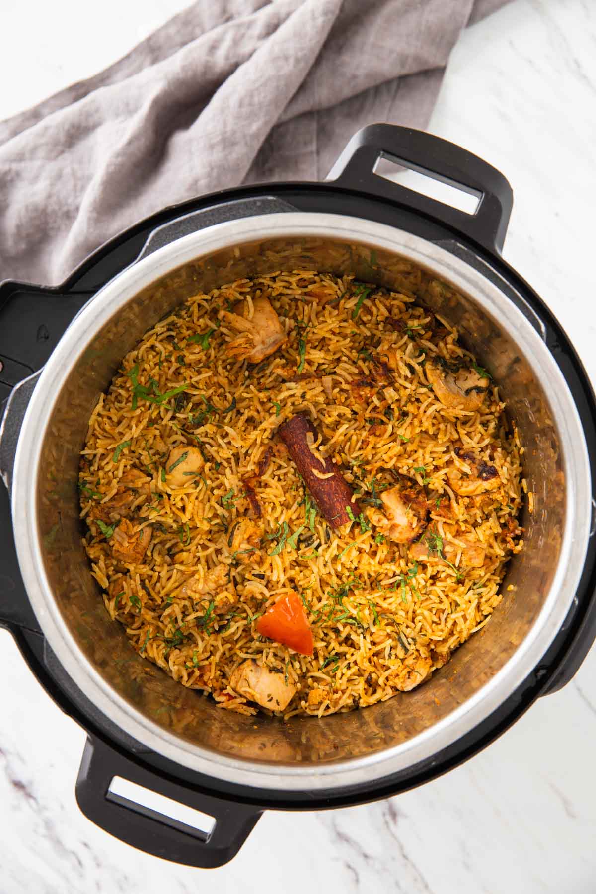 Authentic Indian chicken biryani prepared in an Instant Pot.