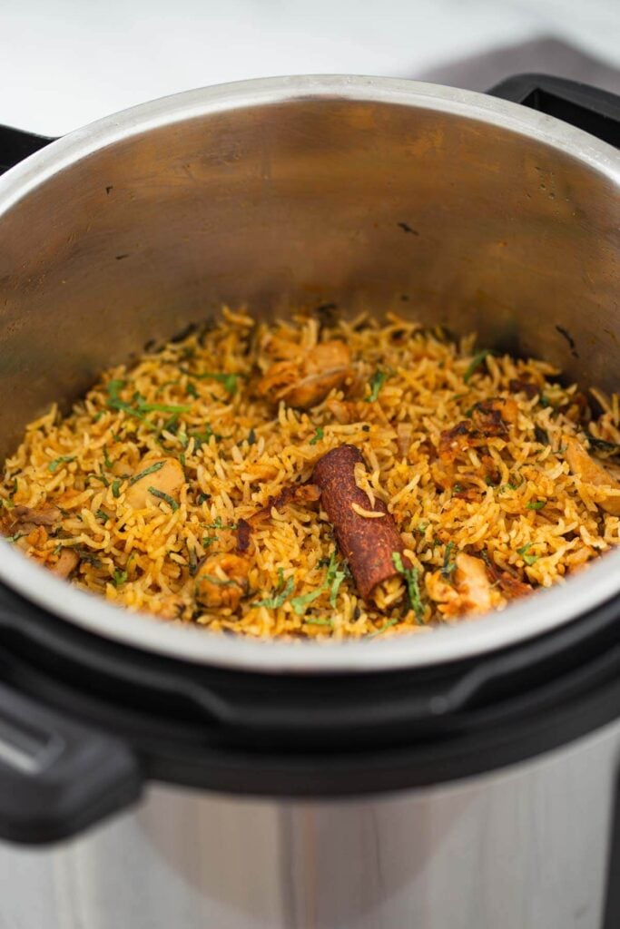 Authentic Indian chicken biryani prepared in an Instant Pot.