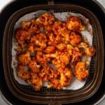 Air fryer cauliflower wings with bbq sauce just after cooking is over