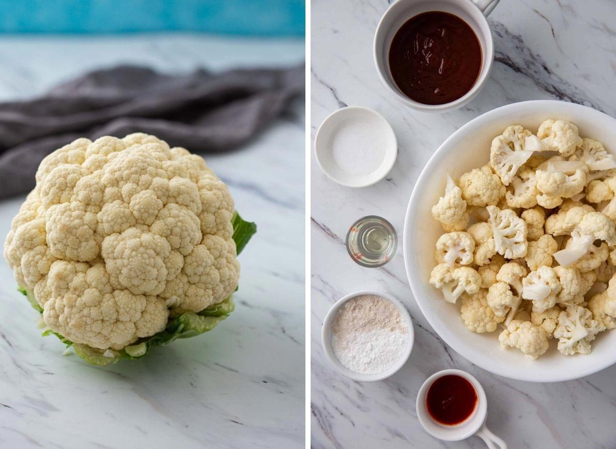 ingredients gathered for making air fryer cauliflower wings