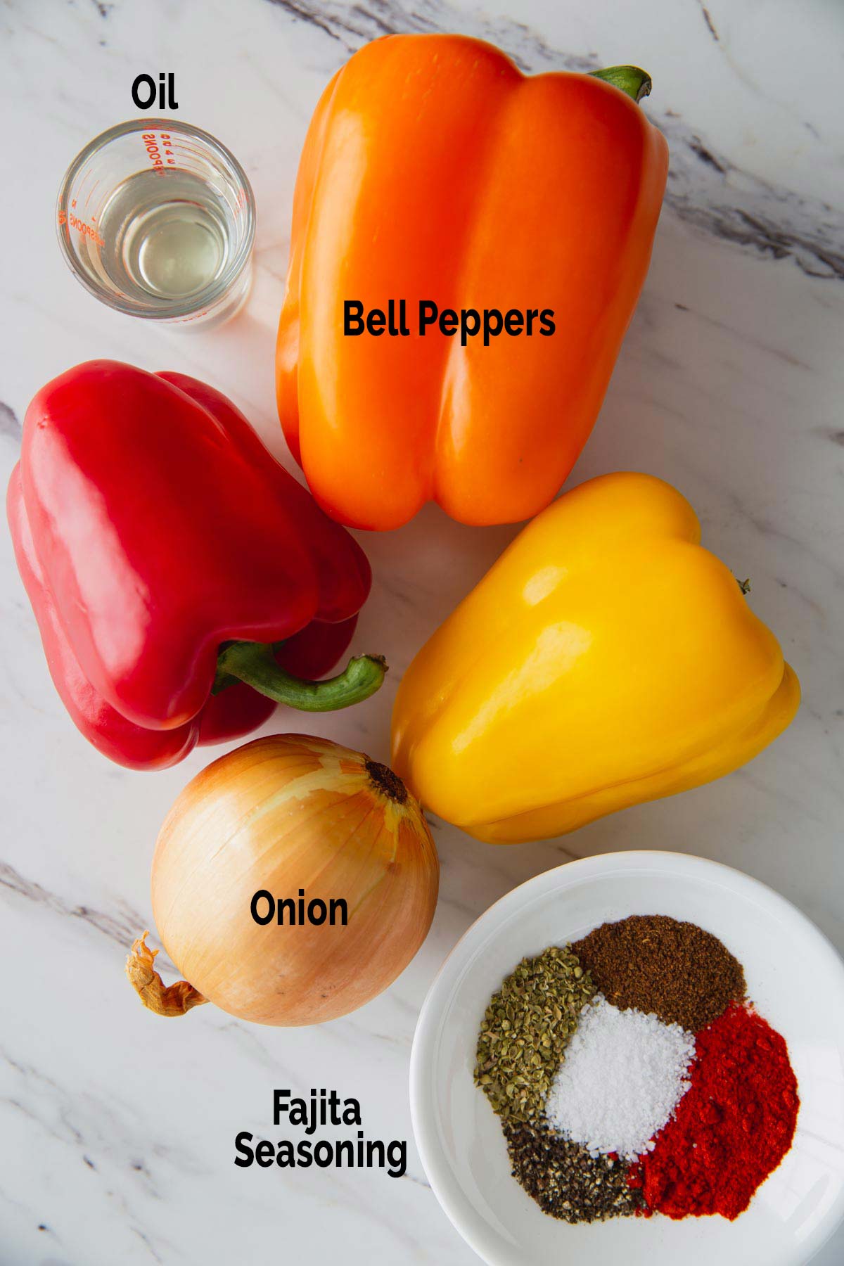 Ingredients gathered for making fajita veggies.