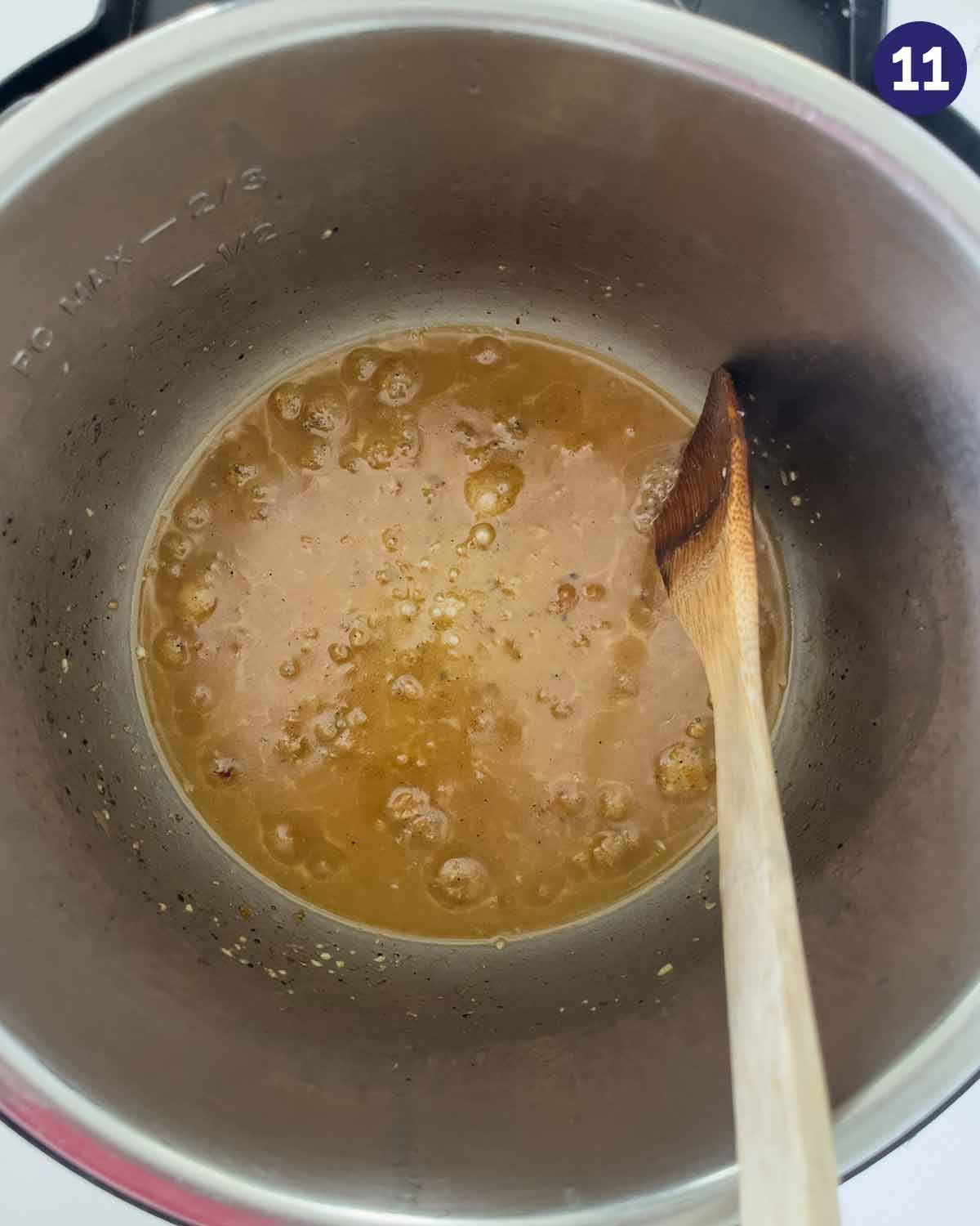 Sauce made from drippings after cooking chicken drumsticks in Instant Pot.