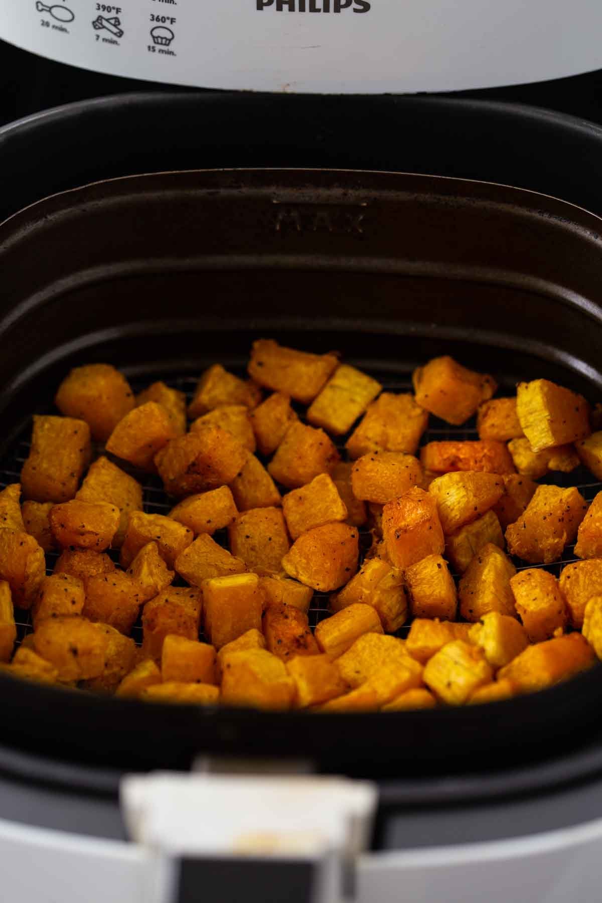 side view of roasted air fryer butternut squash.