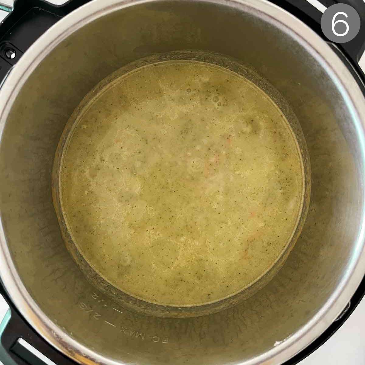 Healthy broccoli cheese soup in Instant Pot is ready to serve.