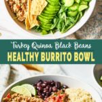 Turkey burrito bowl pinterest long collage pin with text overlay.